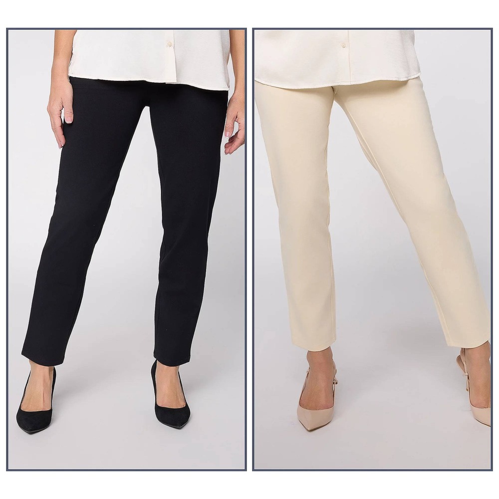 Women with Control Regular Set of 2 86/14 Slim Leg Ankle Pant Cream Black XL